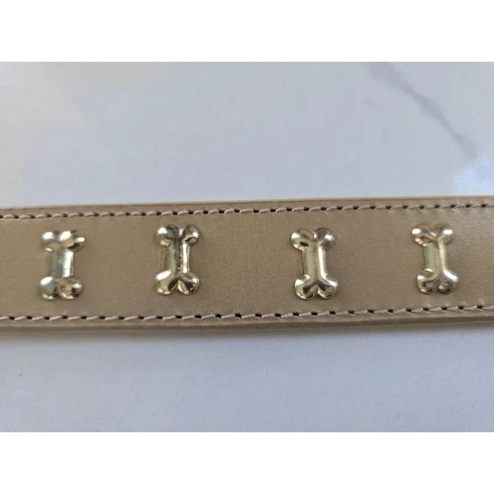Dog‎ Puppy Lux Gold Metal Bone Collar Beige 21 In New Without Tag